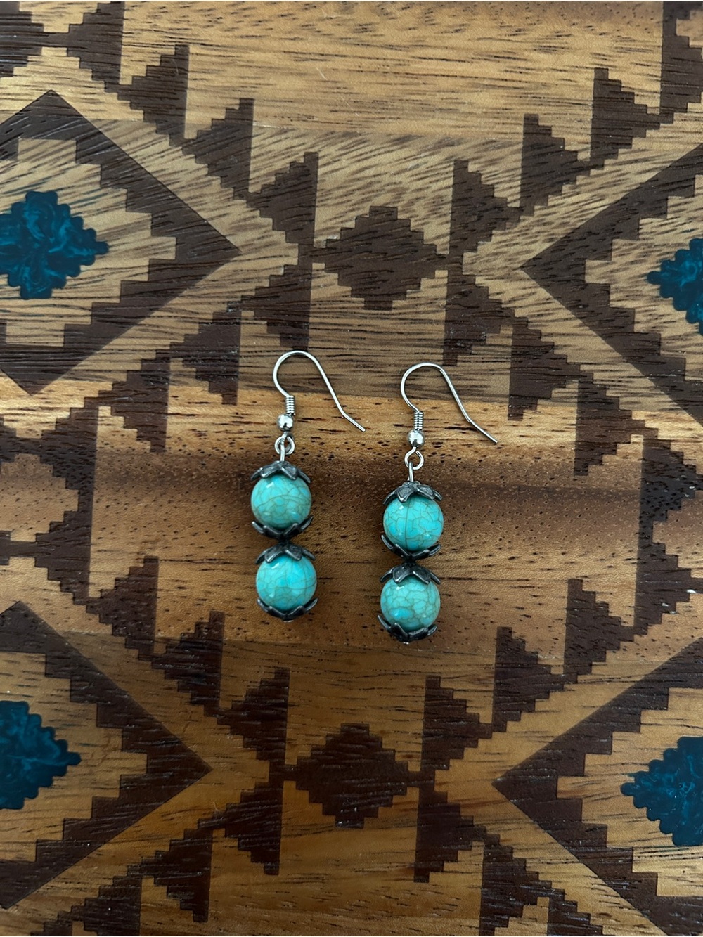 Turquoise Double-Bead Dangle Earrings - Women Jewelry